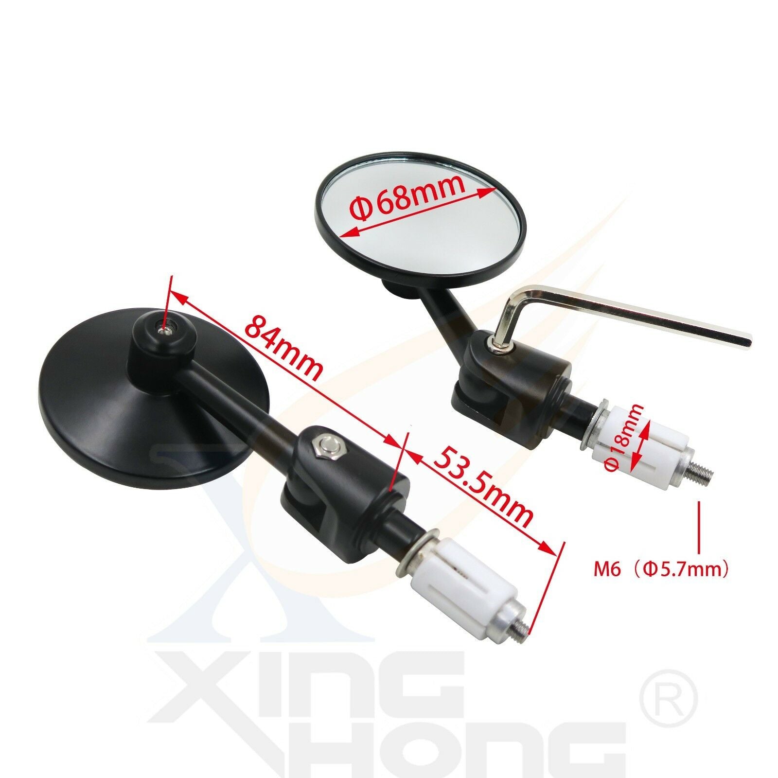Black Bar End Mirrors Round 3" Convex Mirror 7/8" For Yamaha YZFR6 R6S YZF R6