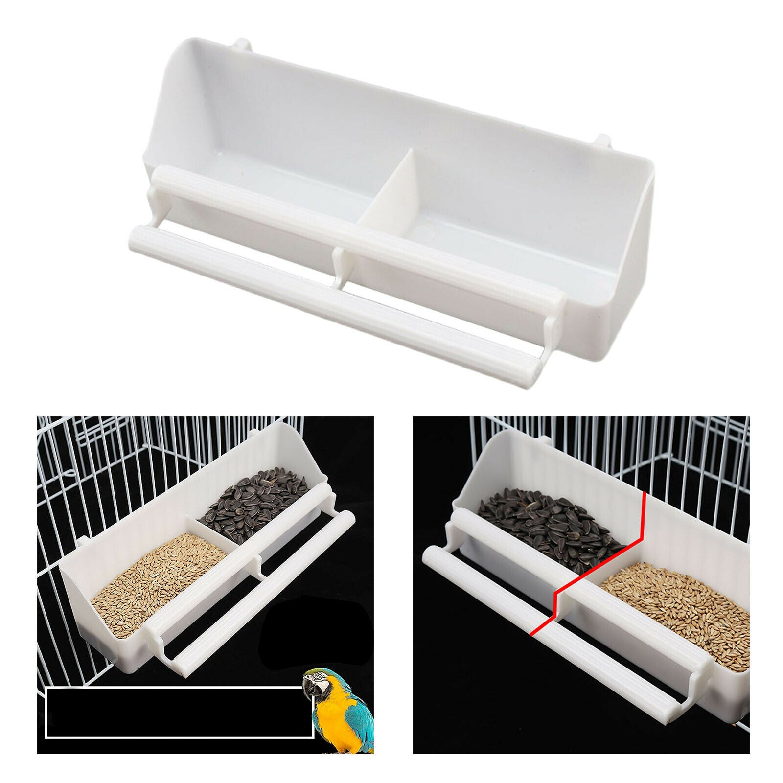 Pet Bird Food Feeder Bowl Cups Standing Frame Plastic White Waterer for Cage