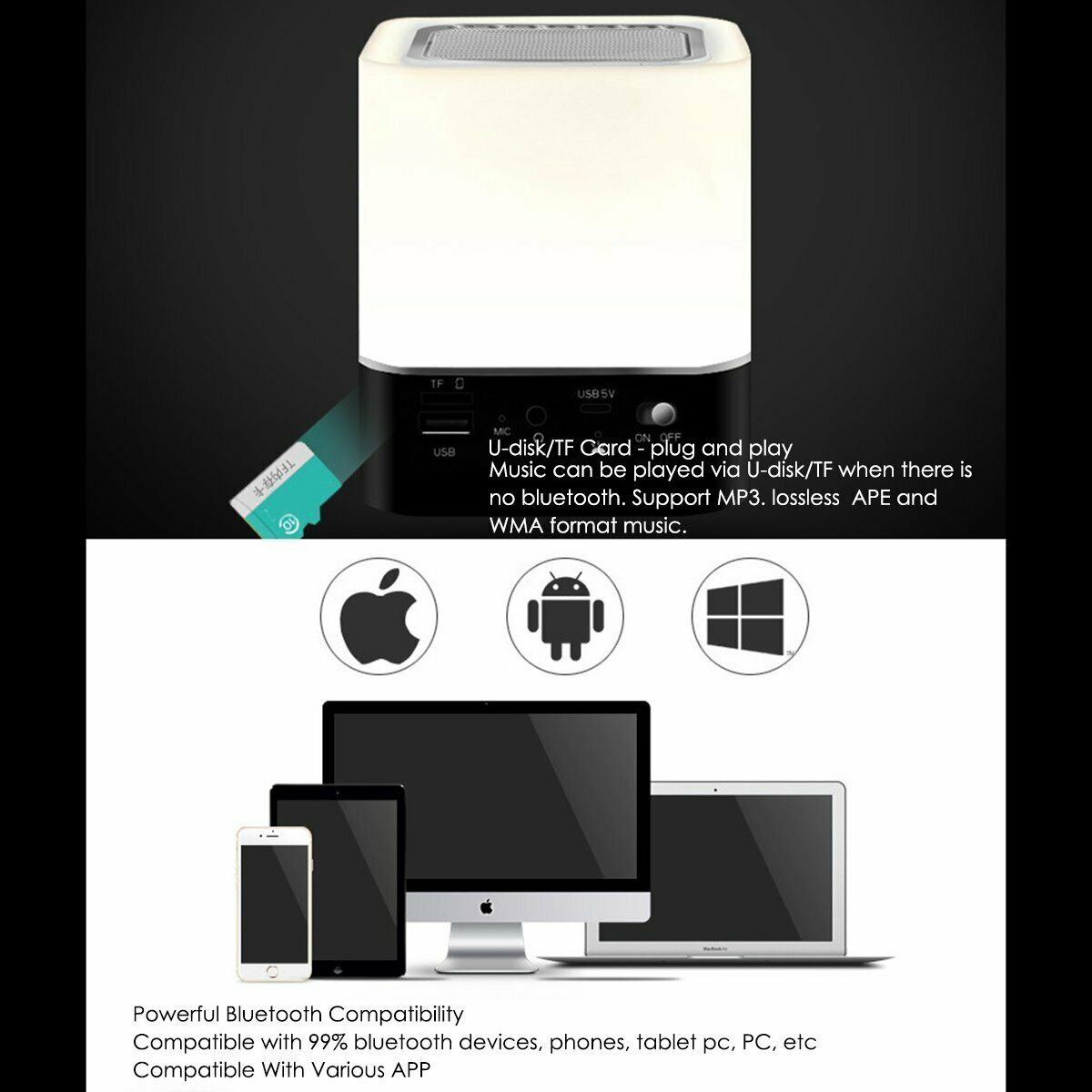 LED Handfree HIFI Speaker Music Smart Touch & Night Light Desk Lamp Alarm Clock