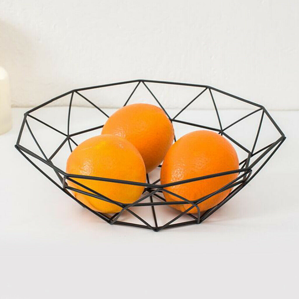 Black Wire Kitchen Fruit Basket, Geometric Wire Bowl for Countertops, Display,