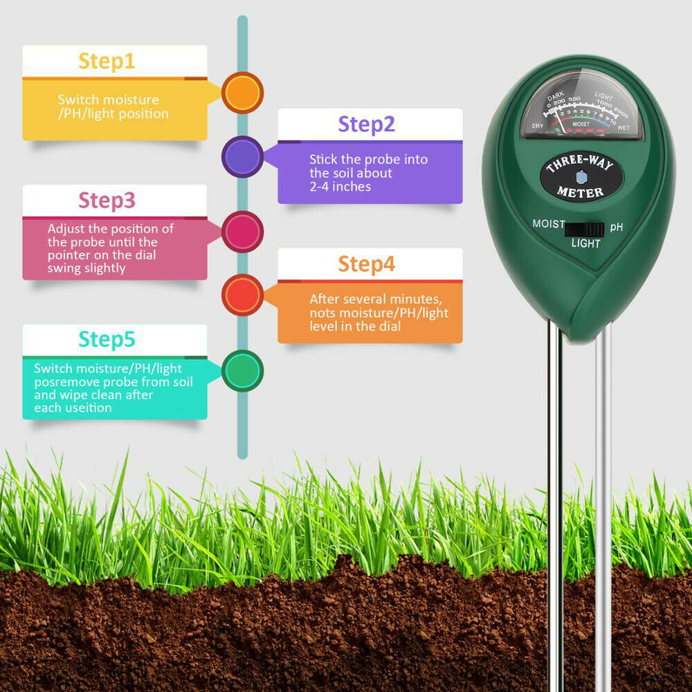 3-in-1 Soil Tester Meter For Garden Lawn Plant Moisture/Light/pH Sensor Tool US