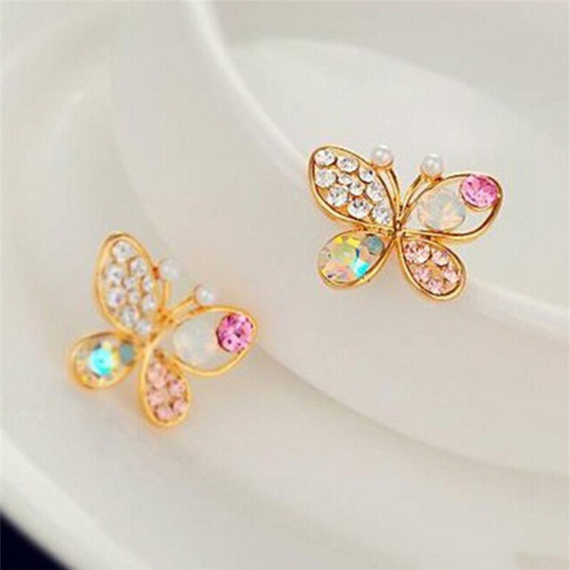 Ladies Chic Lovely Crystal Rhinestone Hollow Butterfly Ear Stud Earrings G.l8