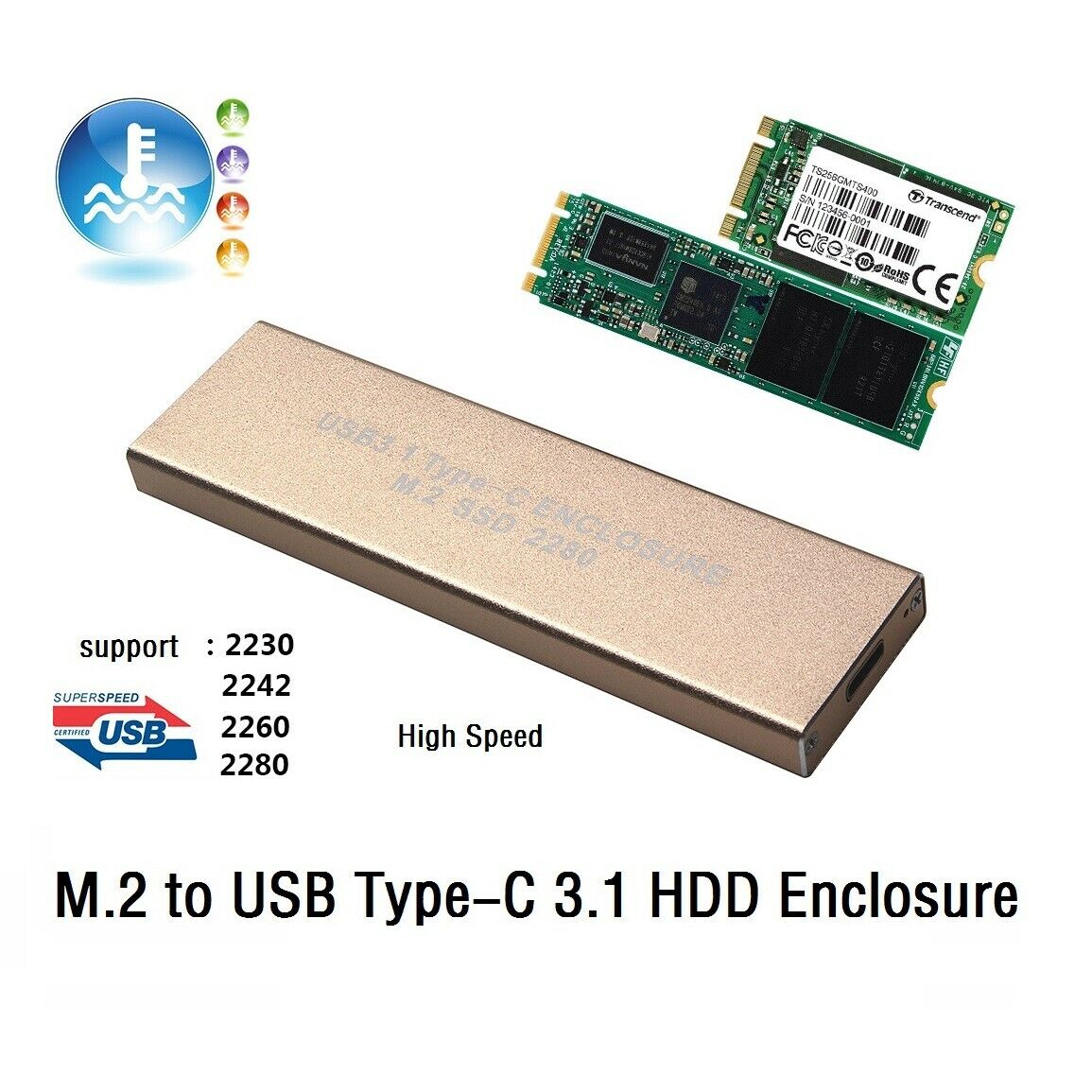 High Speed PCIE USB3.1 HDD Enclosure M.2 to USB Type-C 3.1 Hard Drive Case