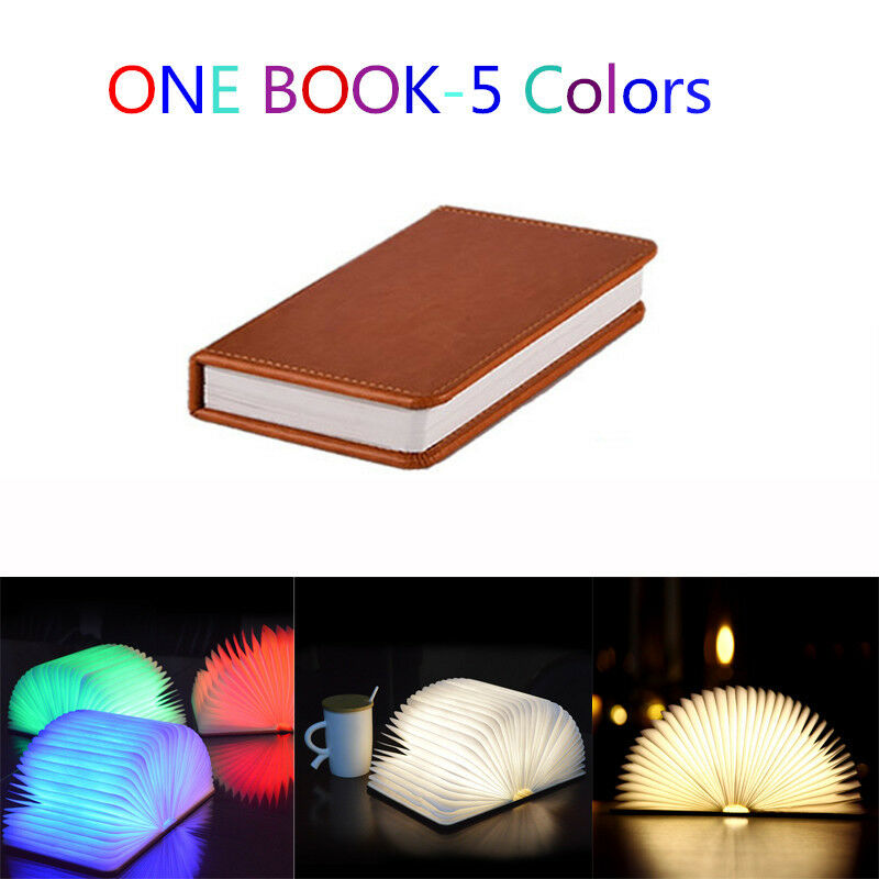 Home Decor Wooden Cover Folding Book LED Lamp USB Rechargeable Desk Night Light