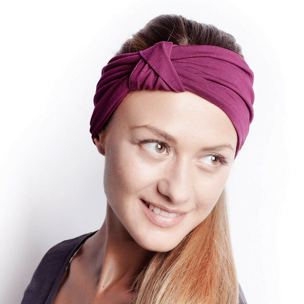 Women's Wide Head Wrap Elastic Headband for Sports, Running, Yoga Navy Blue