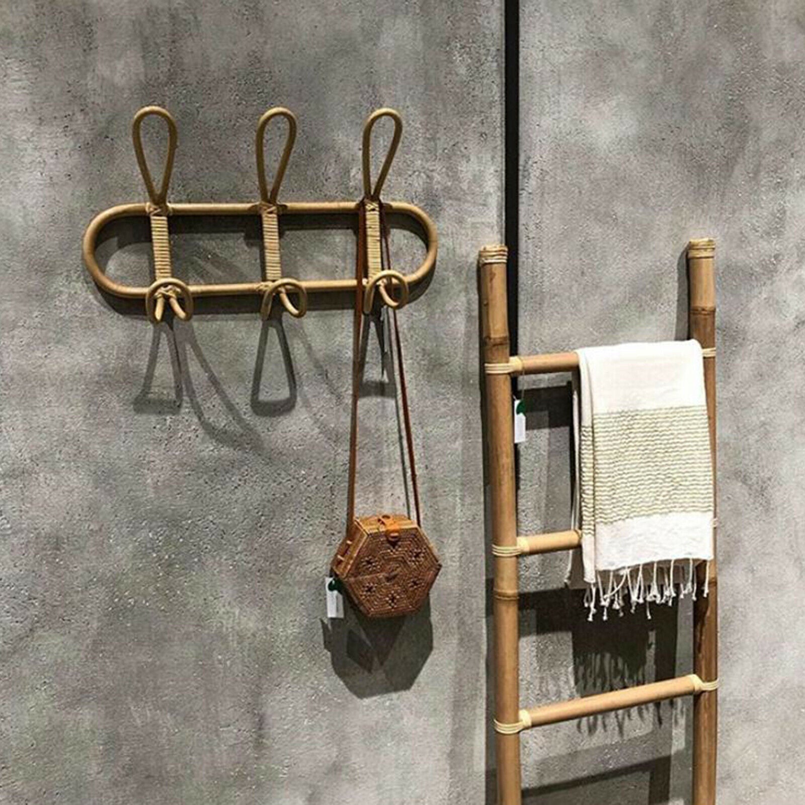 Rattan Wall Hooks Garments Organizer Rack Clothes Hat Hanging Hook Hanger