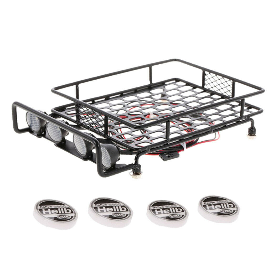 RC 1/10 Metal Roof Rack Luggage Carrier + Round LED Spotlights 170*110*40mm
