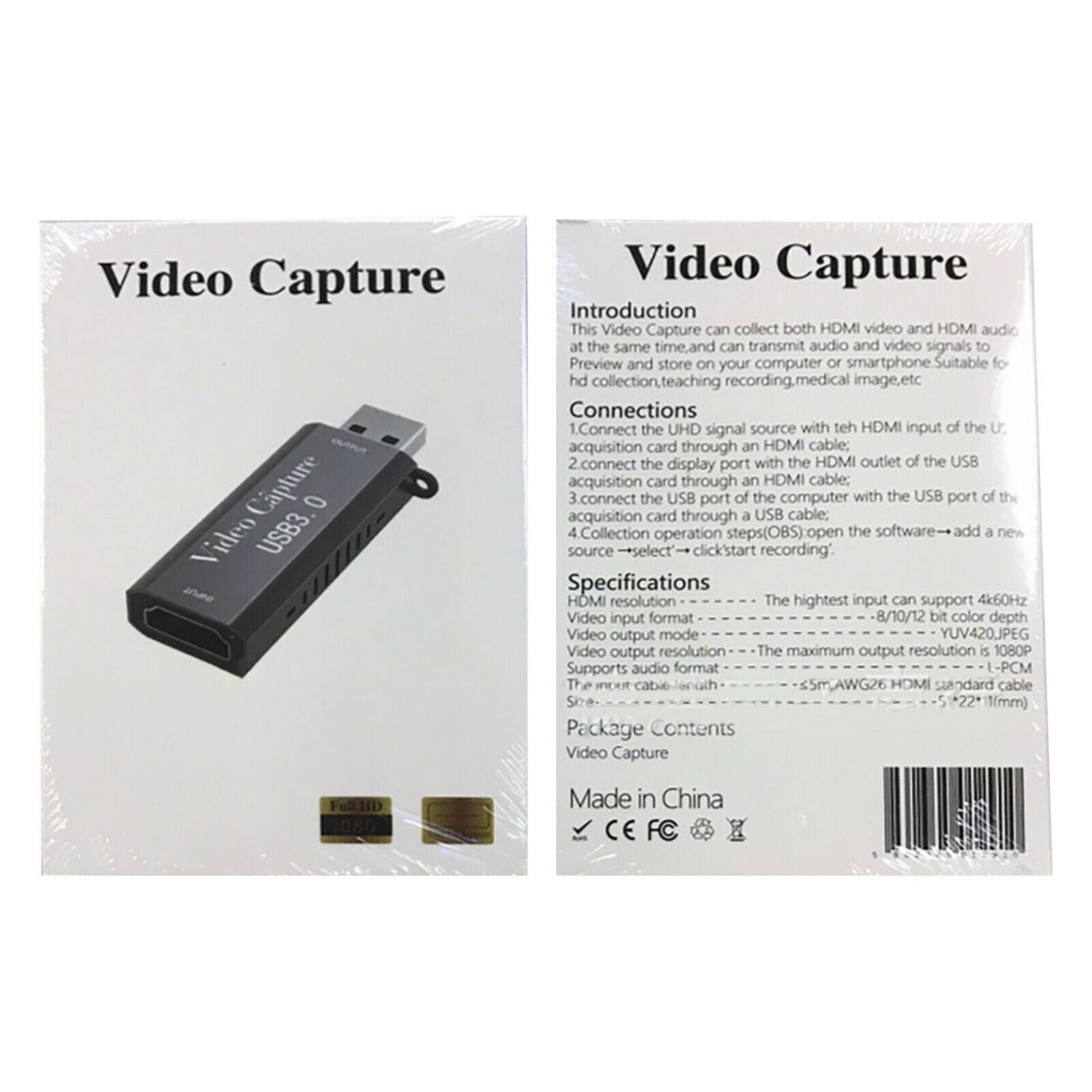 HDMI To USB 3.0 Video Capture Card 1080P HD Recorder Game/Video Live Streaming