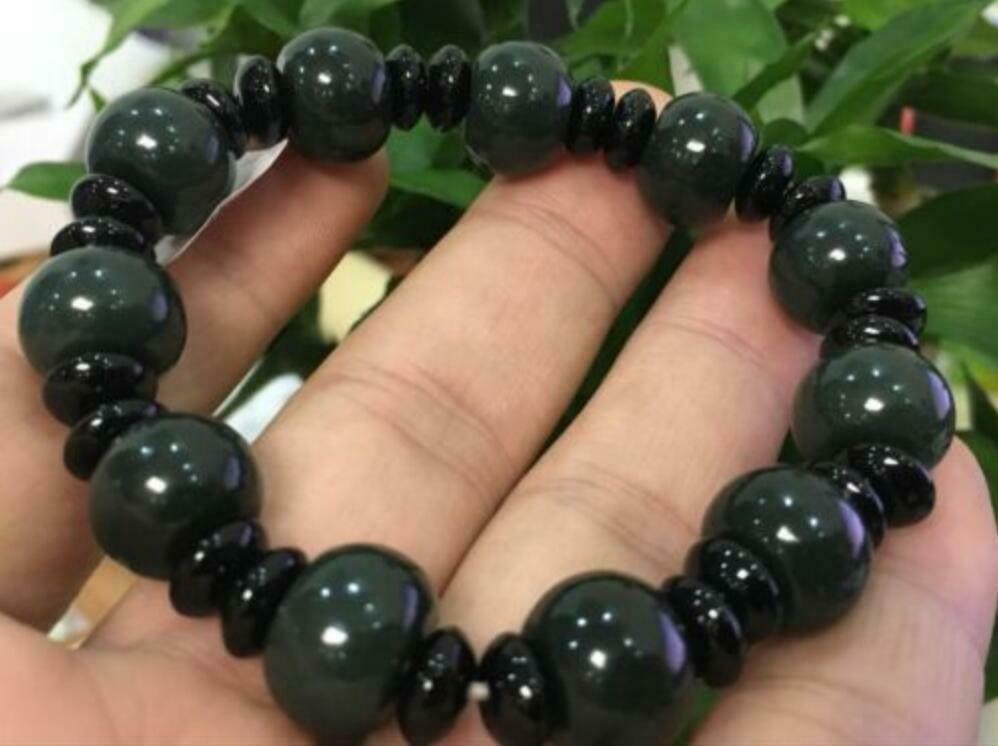 Certified 100% Natural 10x13mm Hetian Jade Beads Stretchy Bracelet