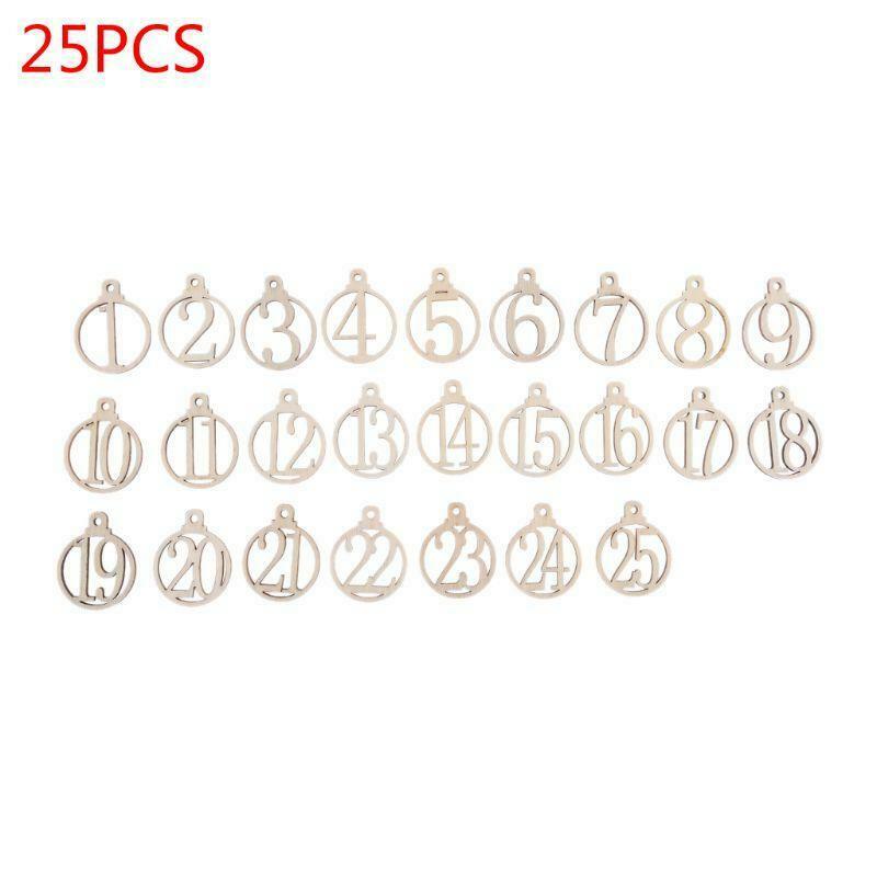 25pcs 1-25 Wooden Christmas Countdown Advent Calendar Tags Number DIY Scrapbook