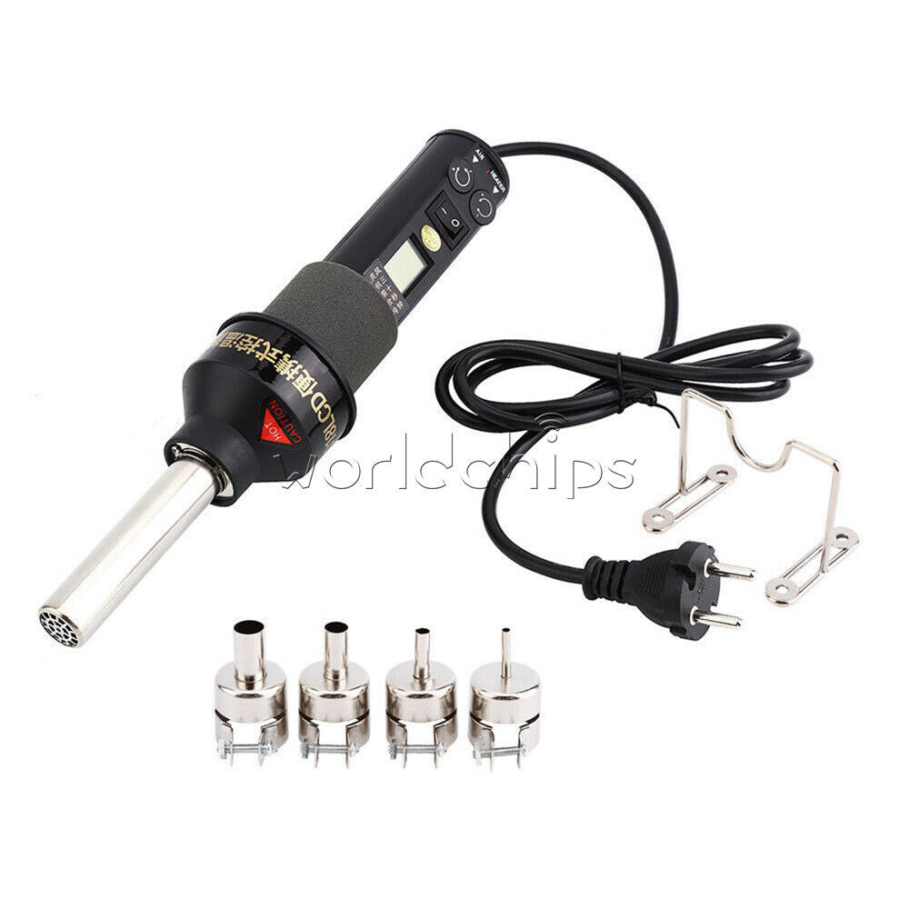 220V EU Plug GJ 8018LCD 450W Soldering Station Hot Air Gun Desolder + 4 Nozzles