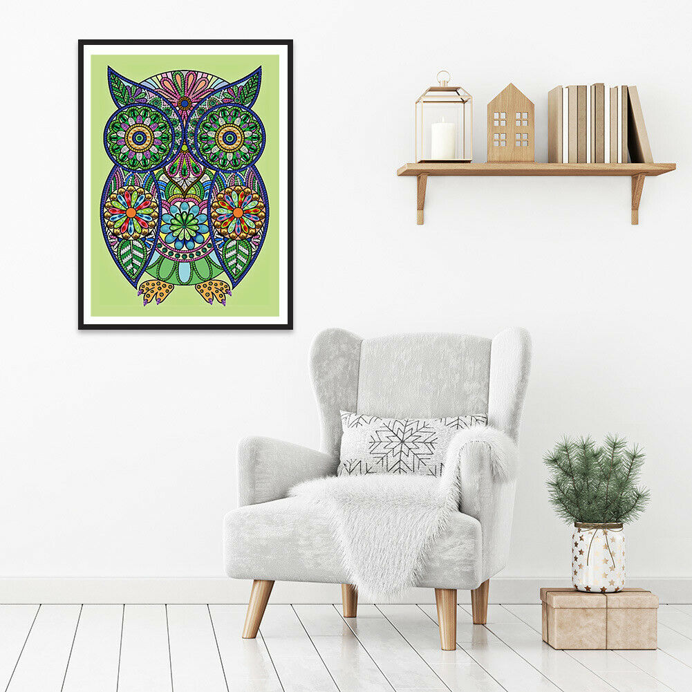 Rhinestone Flower Owl Bird Art 5D DIY Special Shaped Diamond Painting Kit @