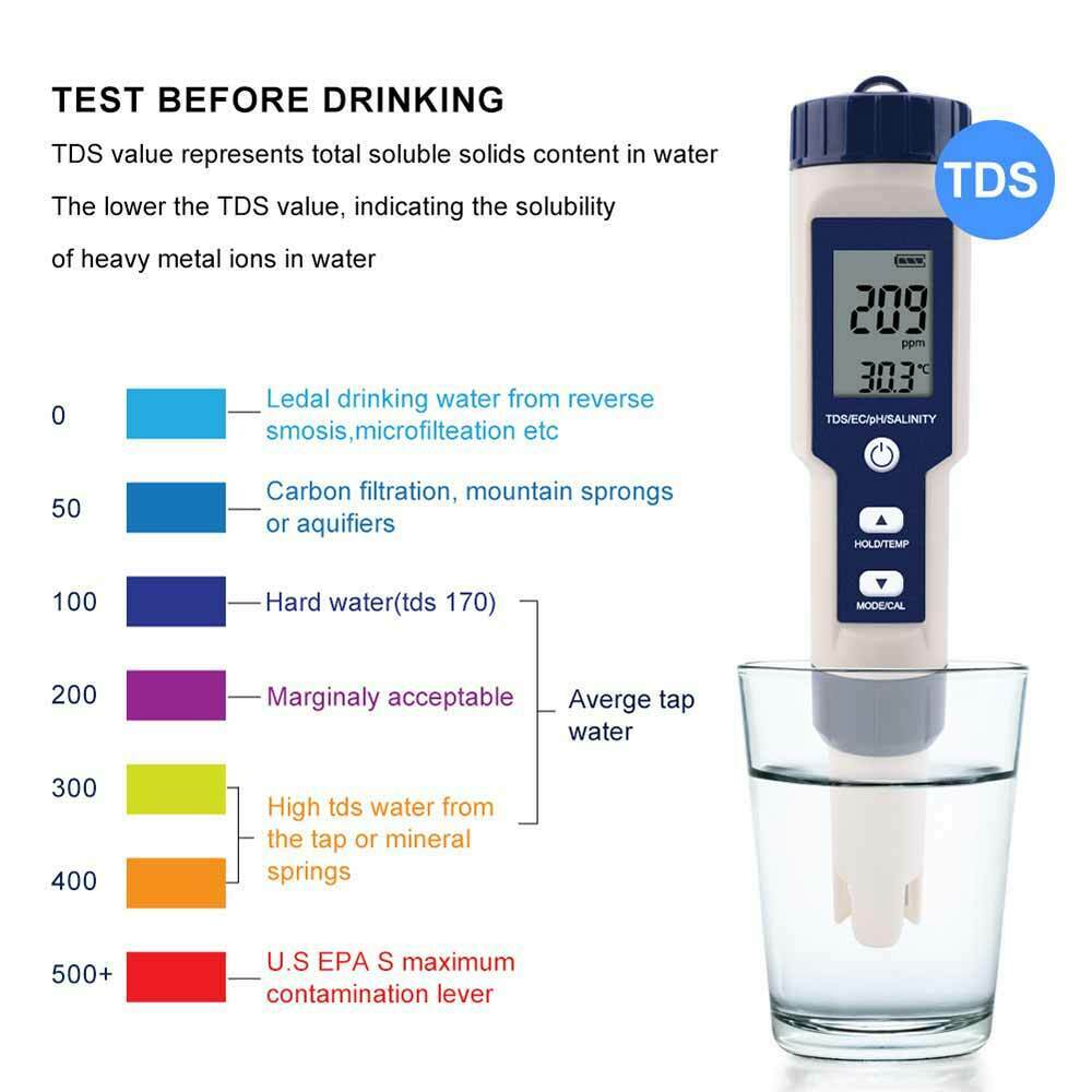 EZ-9909 Digital Water Tester PH/TDS/EC/Salinity/Temperature Meter Pen LIN