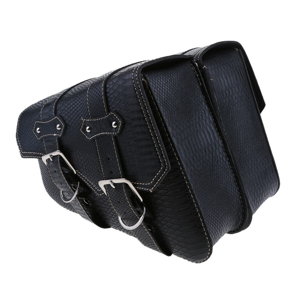 2x Motorbike Leather Swing Arm Pannier Saddle Bag Alligator Emboss Black