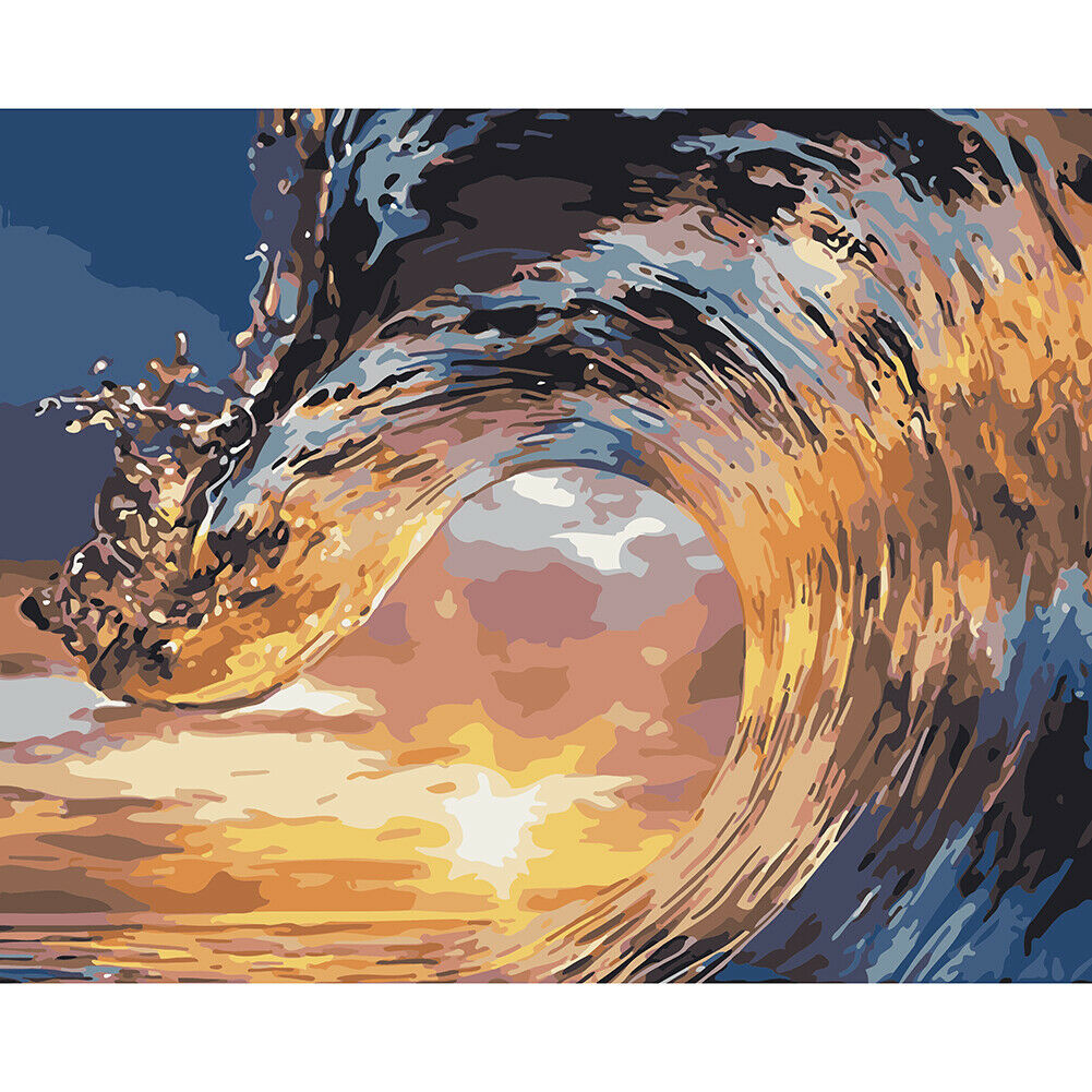 DIY Digital Oil Painting By Numbers Kits Surging Waves Drawing Sea Picture  @