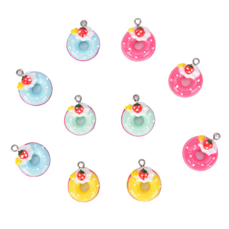 10Pcs/Set Mini Food Doughnut Pendants DIY Decoration Charms Jewelry Findings  DD