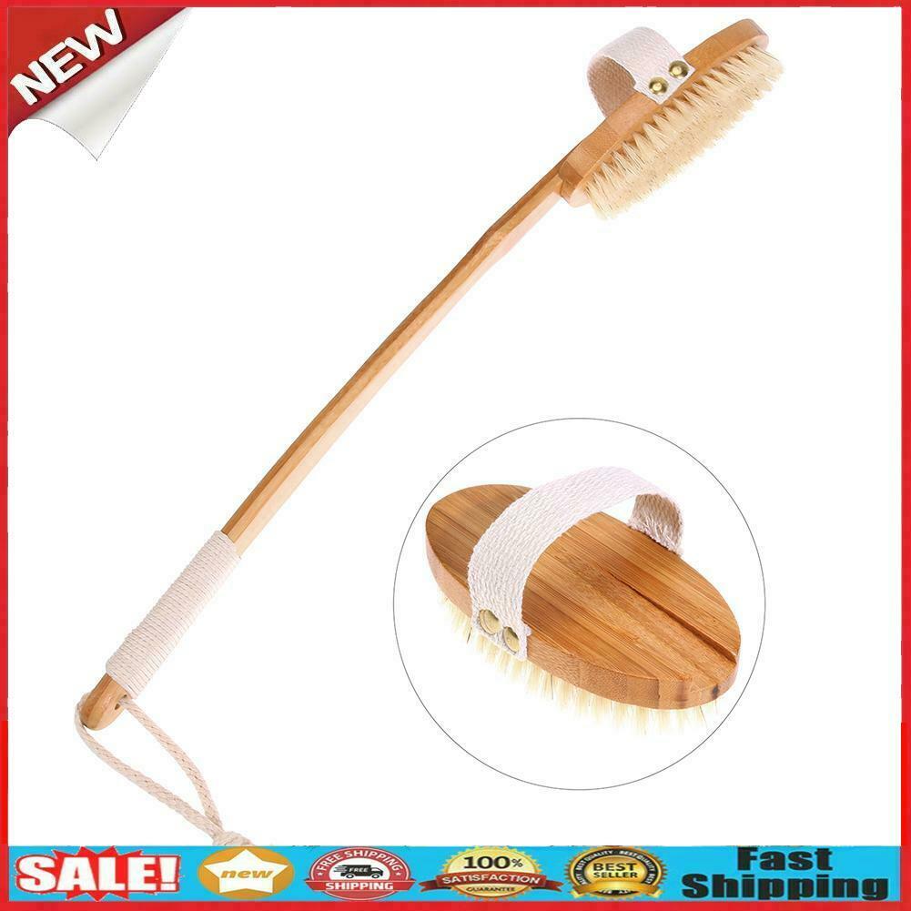 Boar Bristle Shower Bath Body Brush with Detachable Wooden Hand Grip Handle @