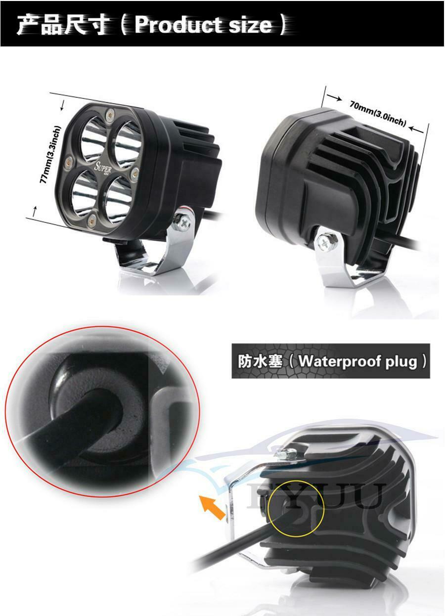 3 Inch 40W  T6 LED 8000LM 6500K White Work Headlight Amber Fog Light Spot