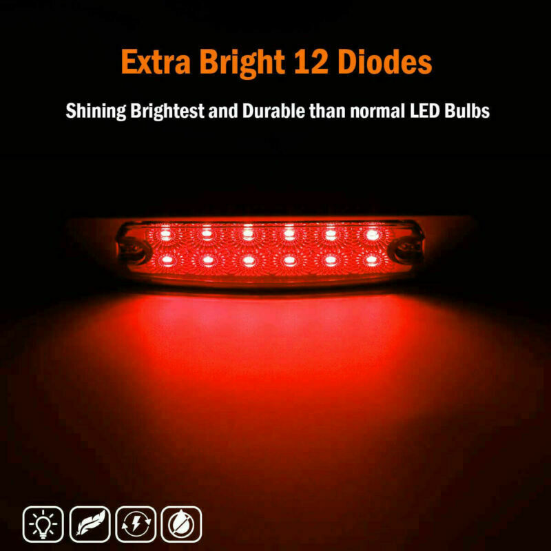 2x Red 12-LED Side Marker Lights Truck Trailer RV Clearance Light Waterproof 12V
