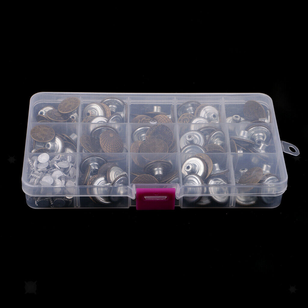 100 Sets Metal Rivet Studs Jeans Tack Buttons Hammer On Replacements 17-20mm