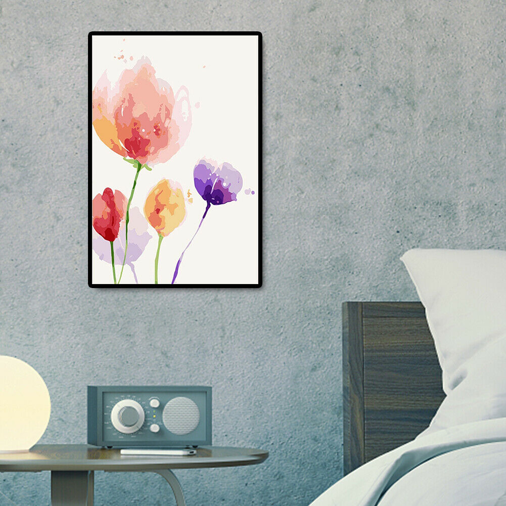 DIY Painting By Numbers Kit Flowers Hand Painted Canvas Oil Art Painting @