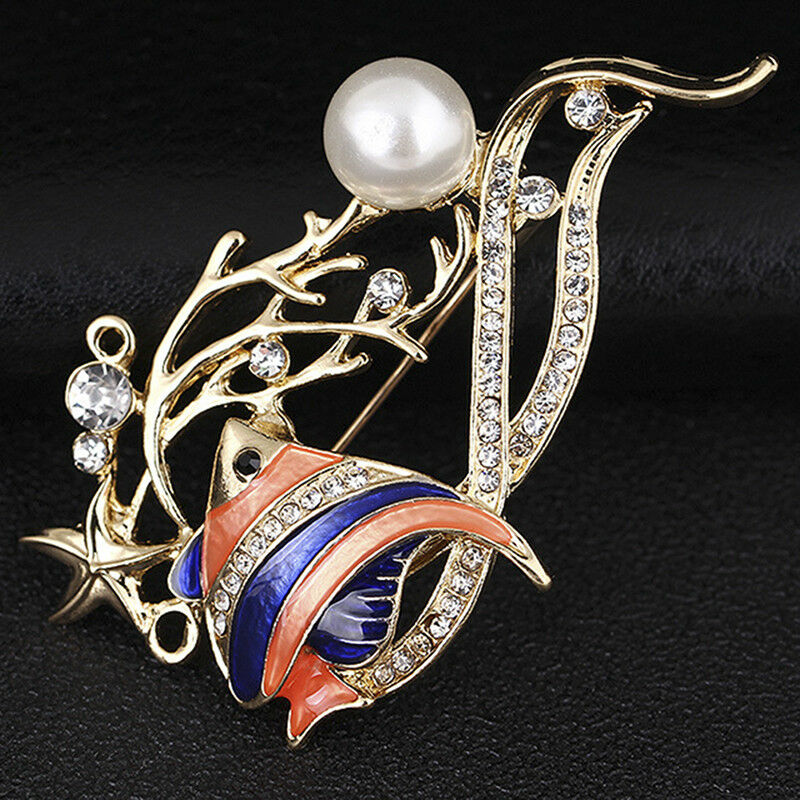 Multi Enamel Fish Brooches Crystal Rhinestone Animal Brooch Suit Corsage P.l8
