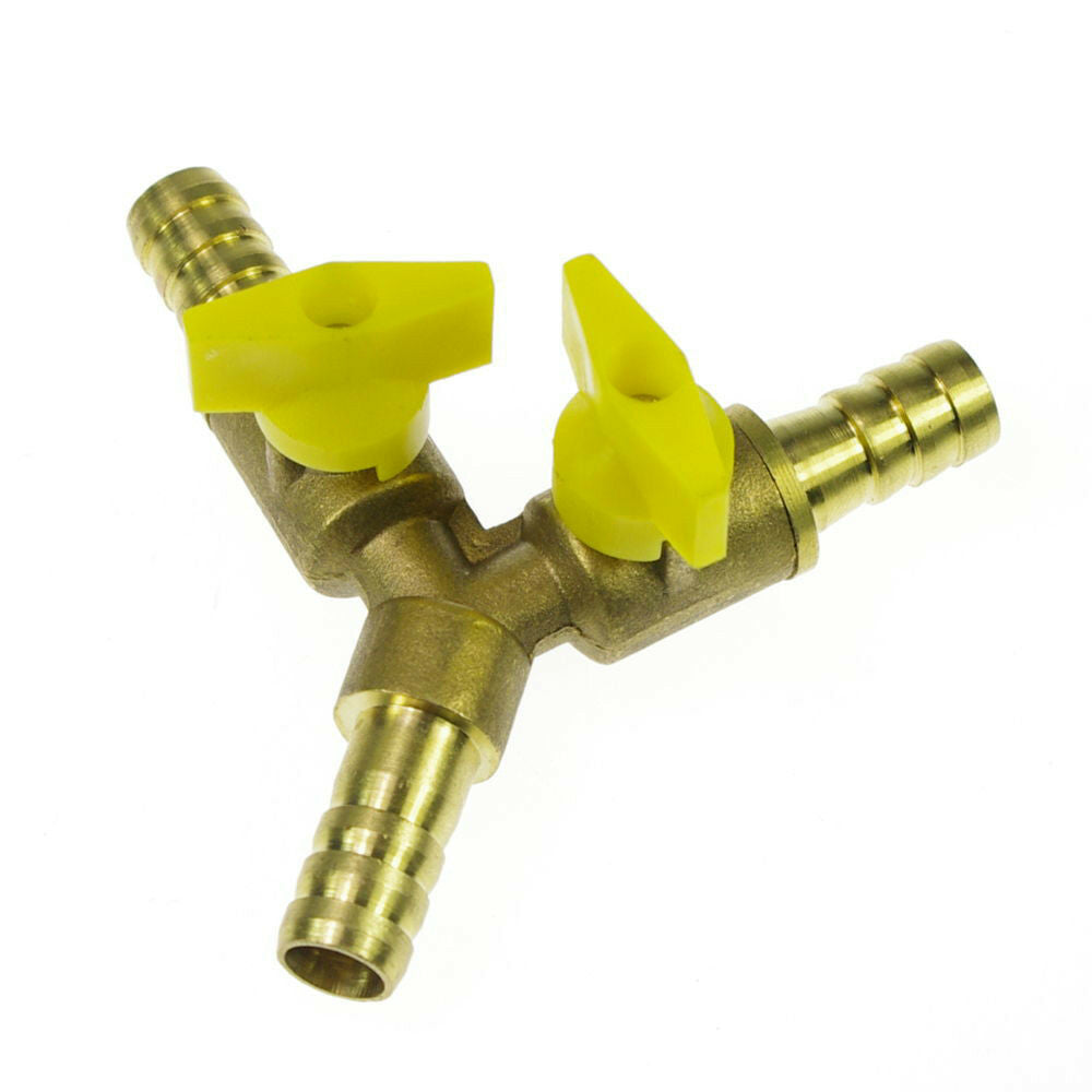 2PCS Equal 10 mm Barb Barbed Brass 3 Ways Gas Fitting Connector Valve
