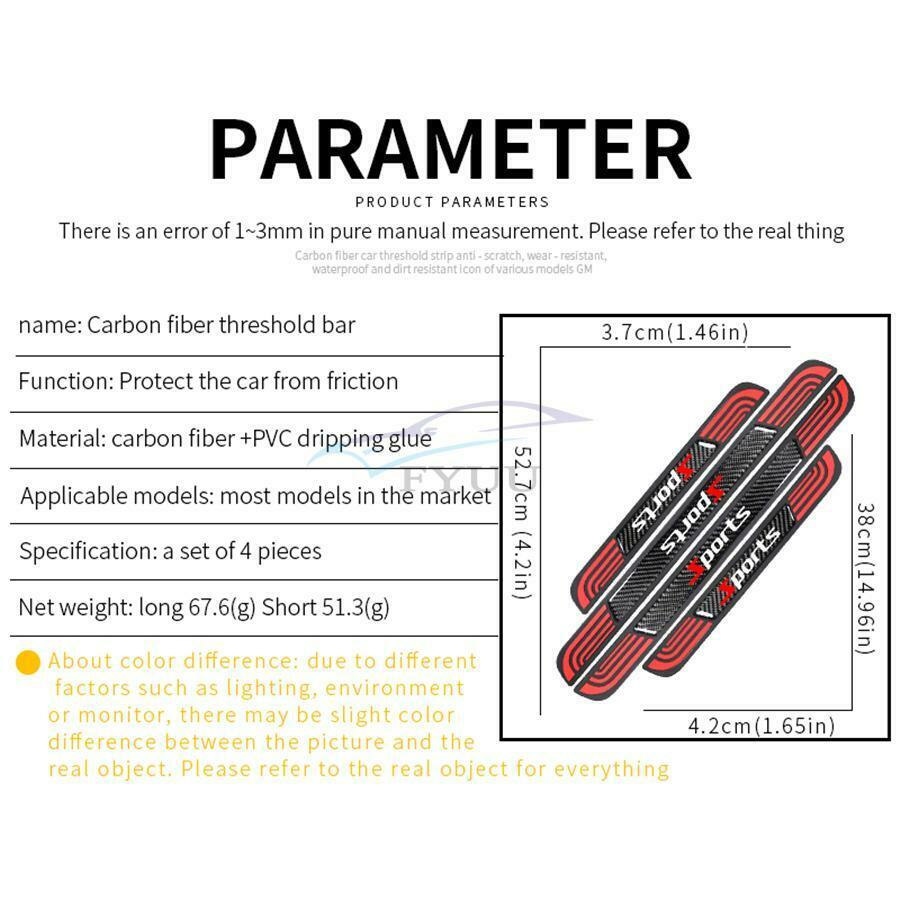 4PC Universal Rubber+Carbon Fiber Car Door Scuff Sill Cover Panel Step Protector