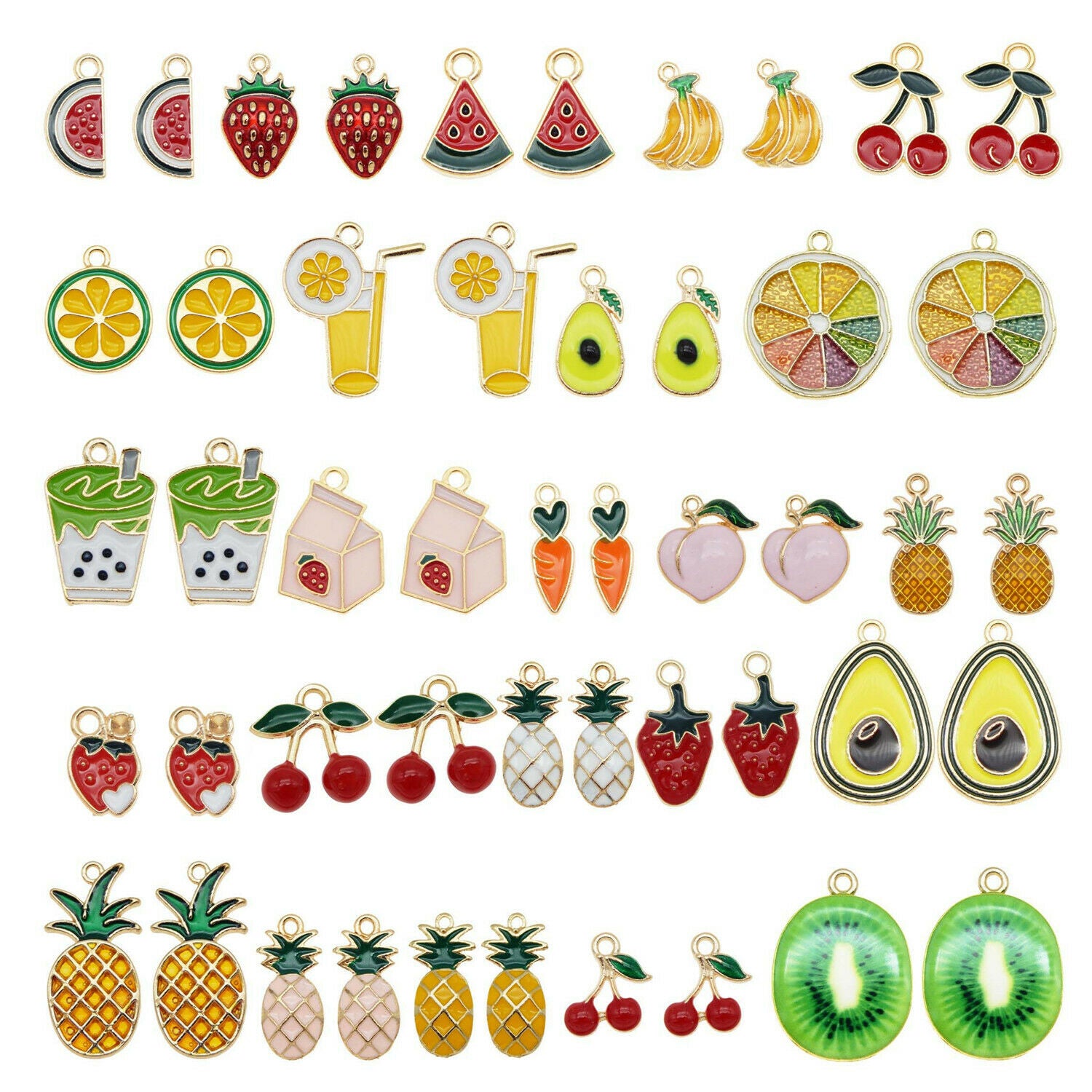 24 pcs Multi-style Enamel Fruits Charms Earring Pendant Jewelry Making Crafting