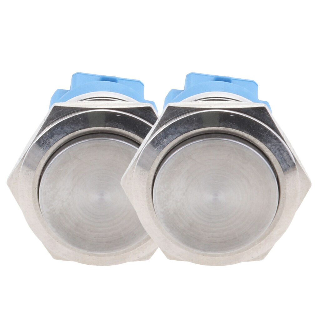 2x Waterproof Push Button Switch, 27mm Stainless Steel Pushbutton Switch LED