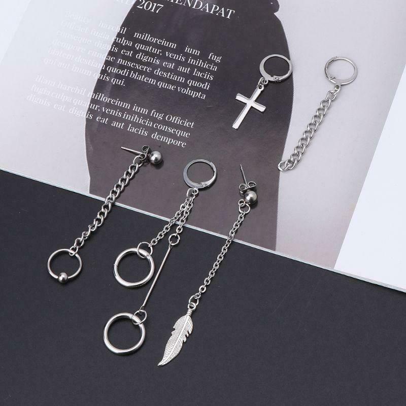 5Pcs KPOP Bangtan Boy Album Long Chain Drop Earrings Kit Korean Fashion Jewelry