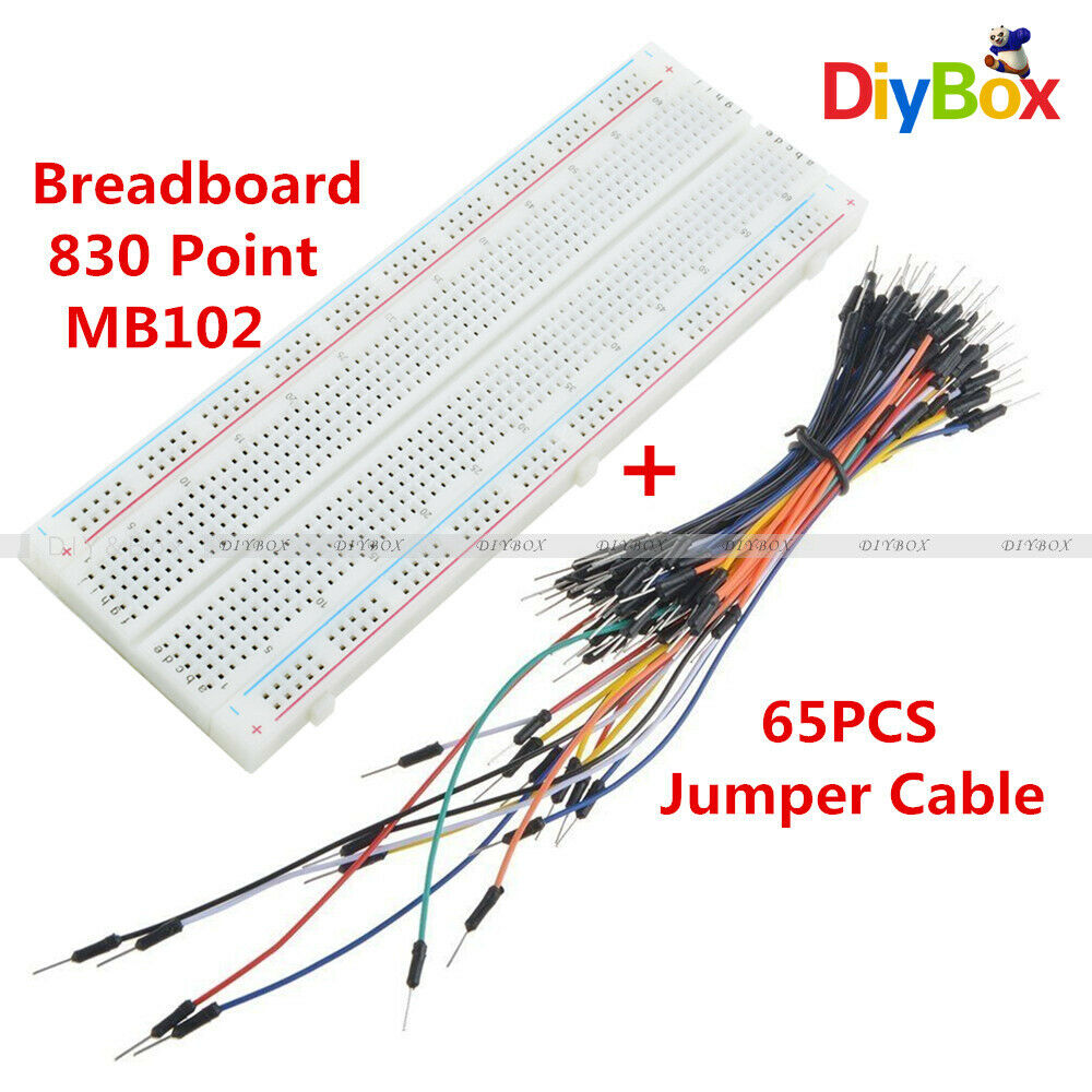 MB102 830 Tie Points PCB Breadboard Solderless+ 65Pcs Jumper Cable Wires