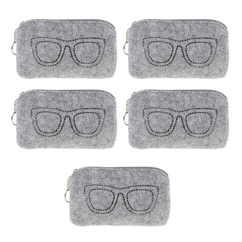 5 Pieces Felt Eyewear Eyeglass Case Sunglasses Pouch Storage Bag Light Grey