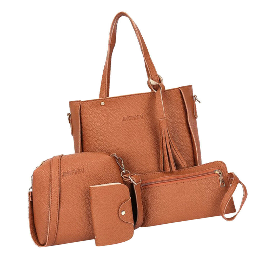 3x Four Pack Pu Leather Handbag Cross Body Shoulder Shopping Bag Purse