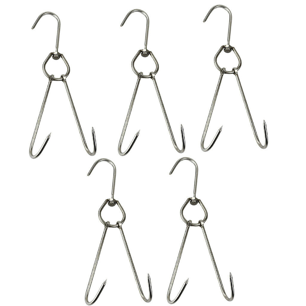 Set of 5 Stainless Steel Heavy Duty Hooks Chicken Processing BBQ Hook Tool