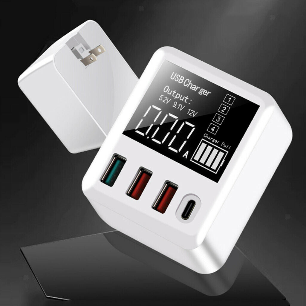 4 Multi-Port USB Wall Travel Charger QC 3.0 Quick Charging Station LED Display