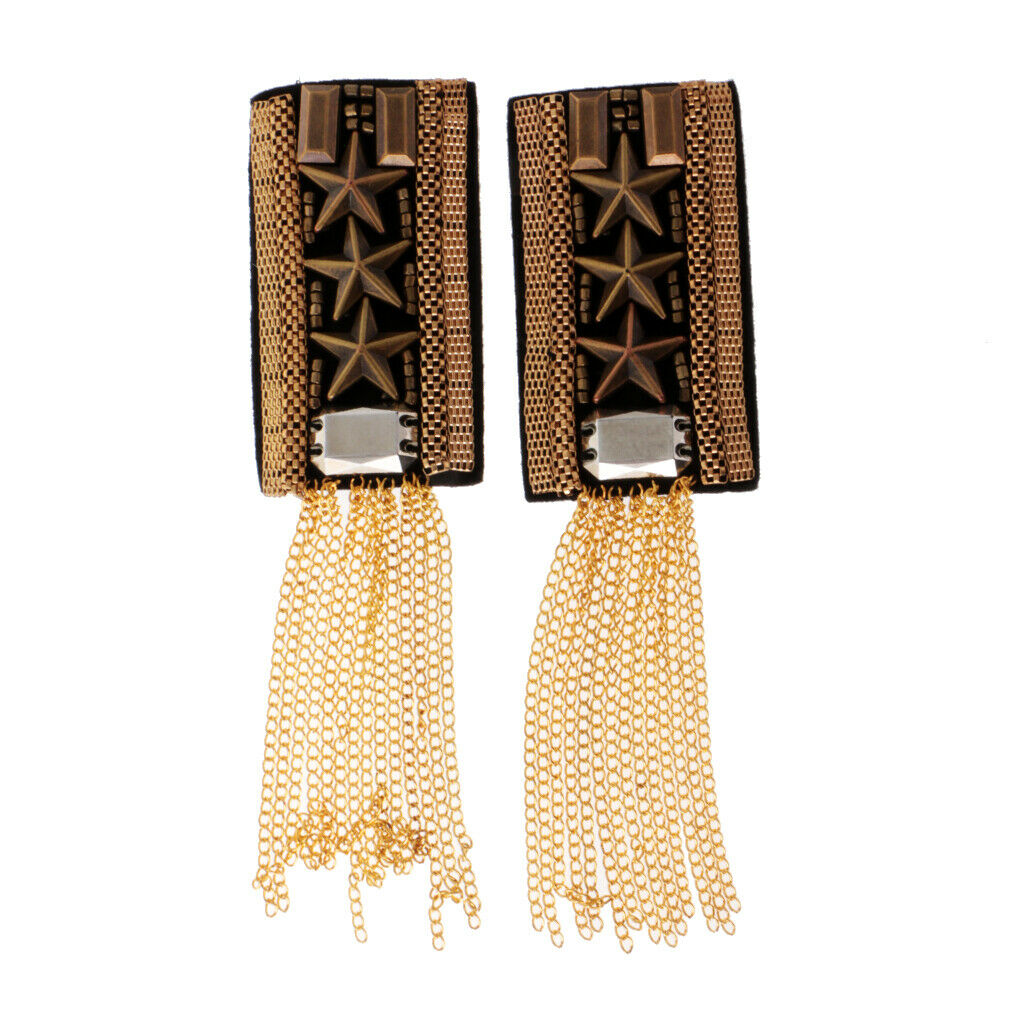 2 Pairs Star Chain Tassel Uniform Epaulet Shoulder Boards Brooches Badge