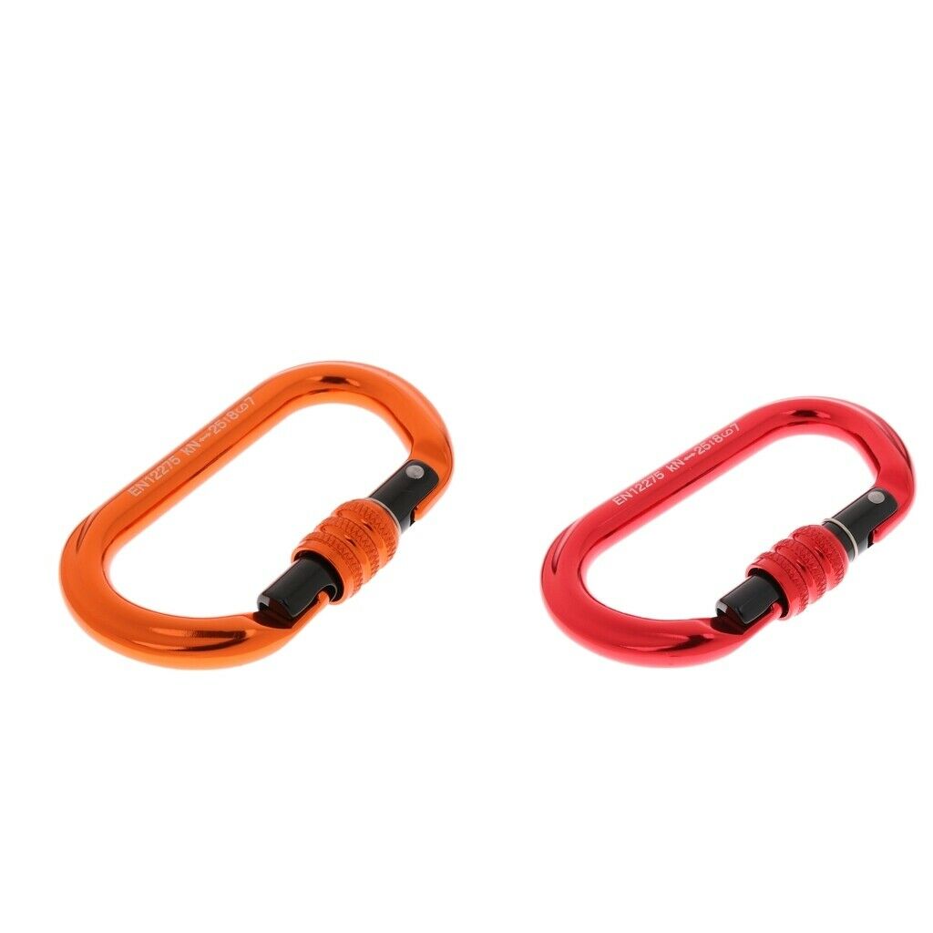 2pcs 25KN Aluminum Climbing Carabiner Screwlock O-shaped Buckle