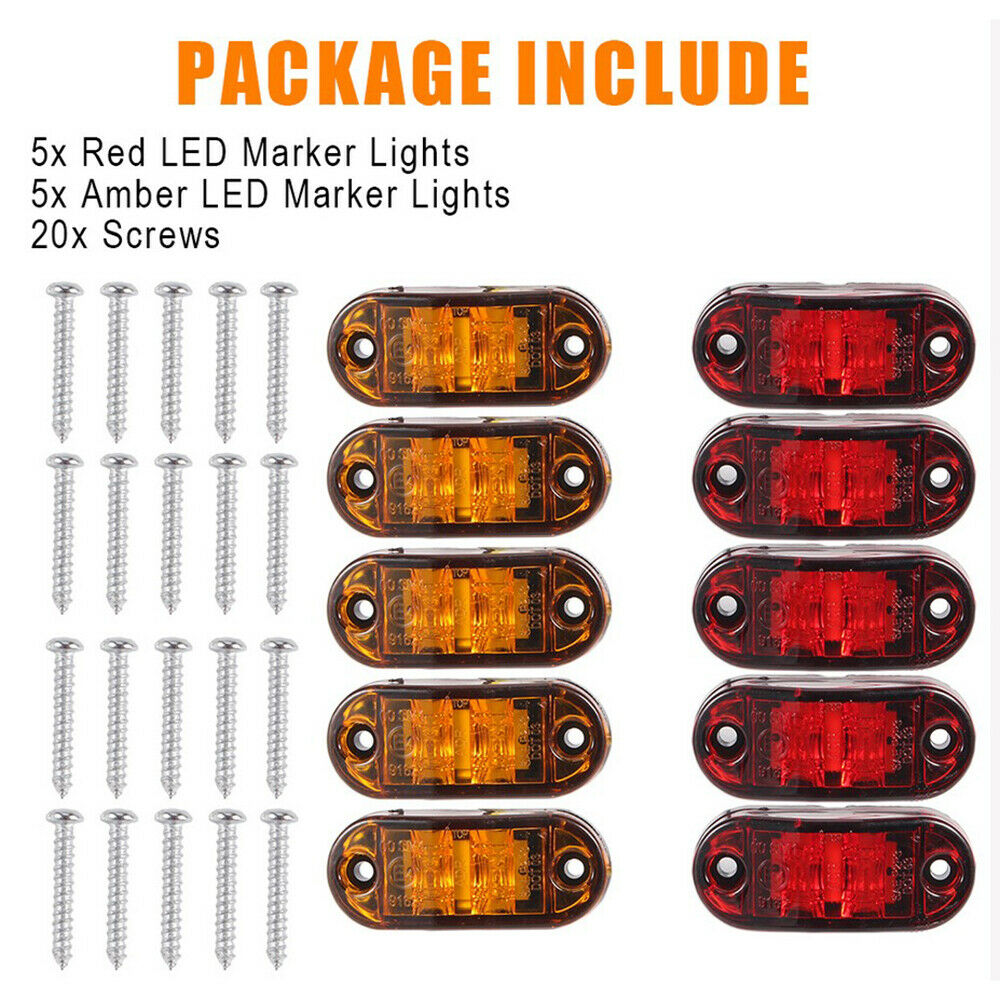 10pcs 12V 24VLed Side Marker Lights 2.5" Oval Amber Truck Clearance Side Lamp
