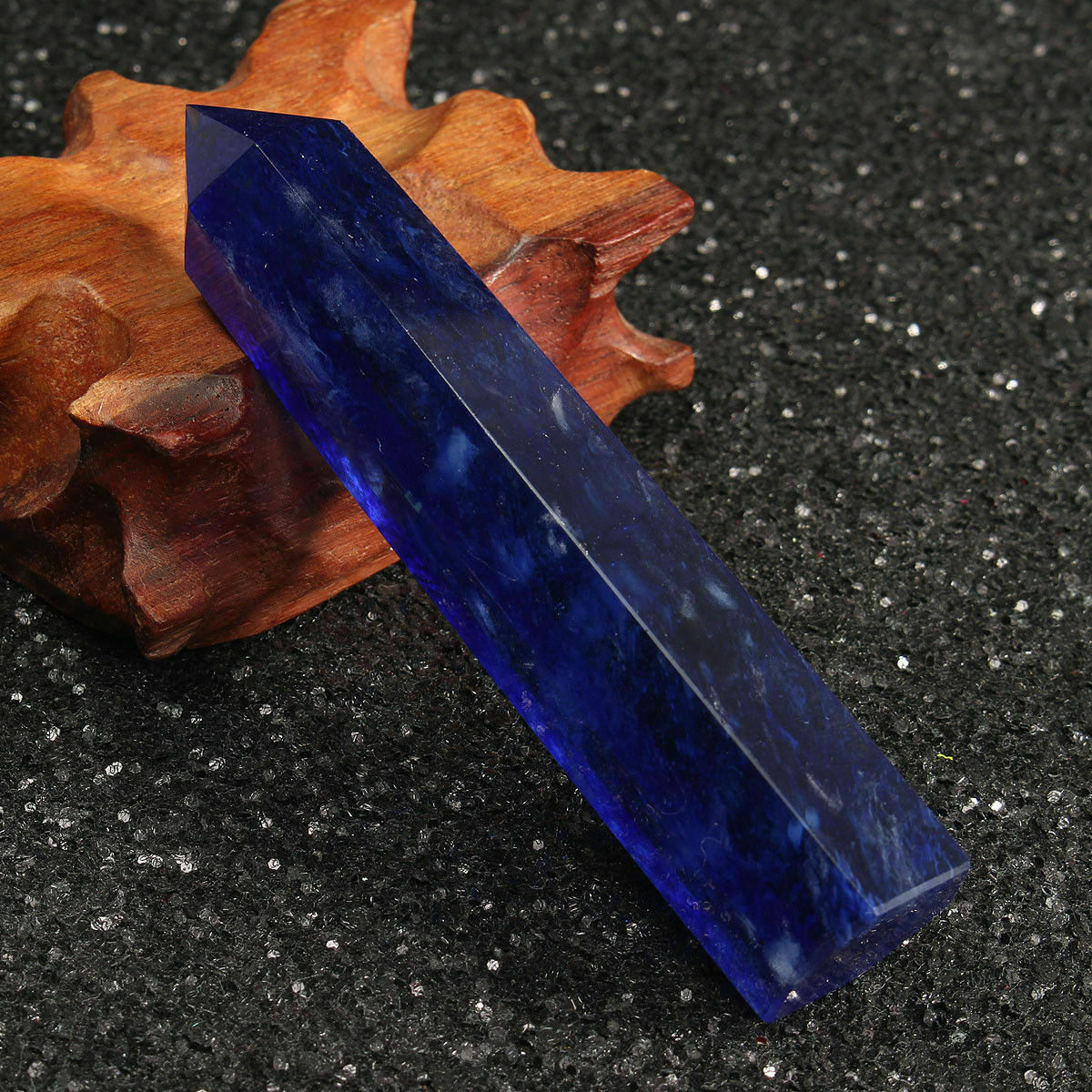 Natural Rock Lapis Lazuli Quartz Crystal Stone Point Healing Wand Dark Blue