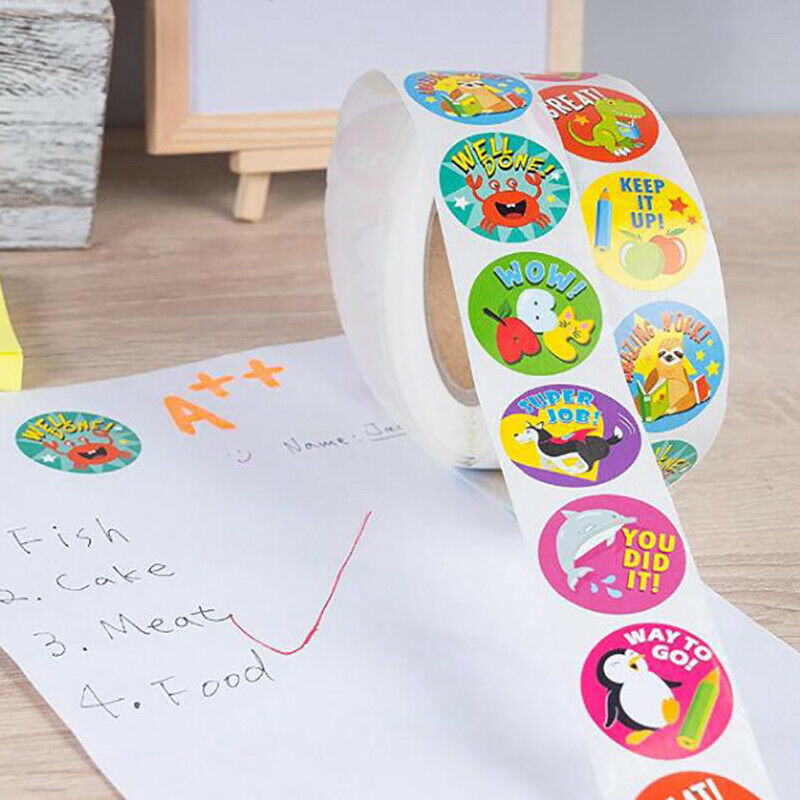 500Pcs/roll Cute Animals Reward Stickers Kids Motivational Students Stick.l8