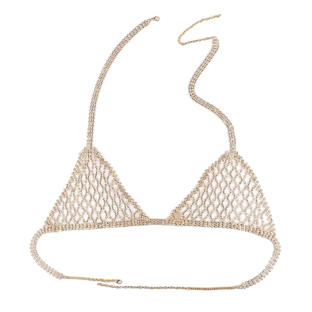 Crystal Beach Body Chain Bra Chain Bikini Harness Rhinestone for Club Party