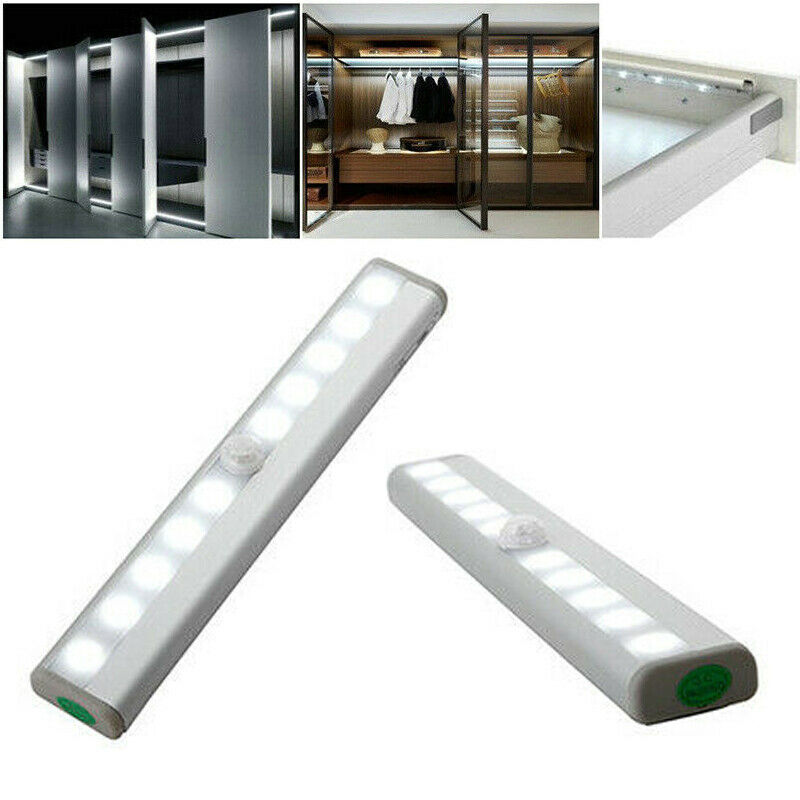 Portable Rechargeable PIR Motion Sensor 10 LED Night Light Cabinet Closet Lamp