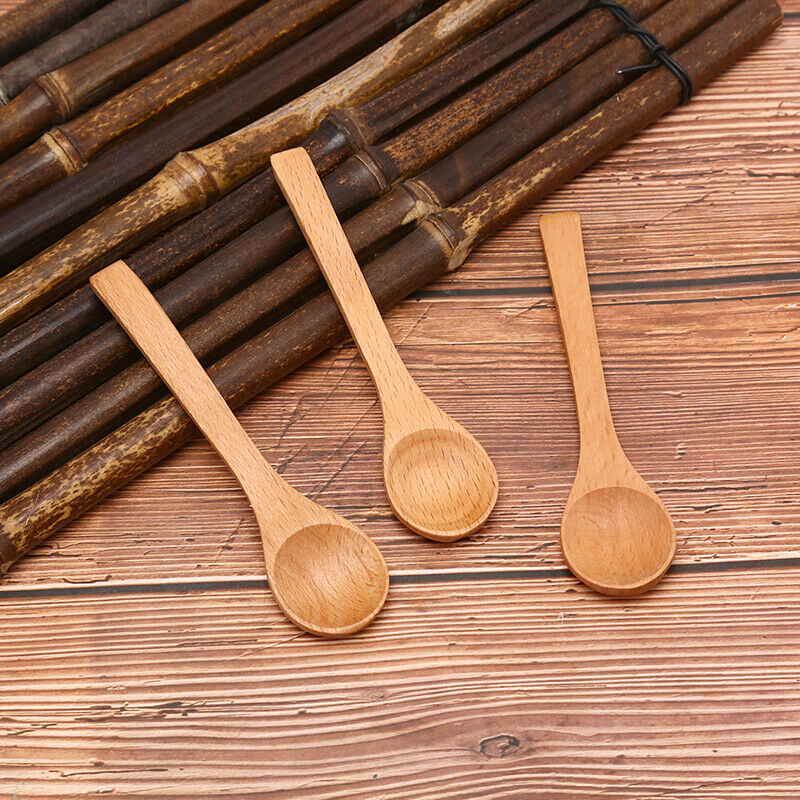 1X Wooden Round Bamboo Spoon Soup Tea Coffee Salt Spoon Kitchen Tools Cut.l8