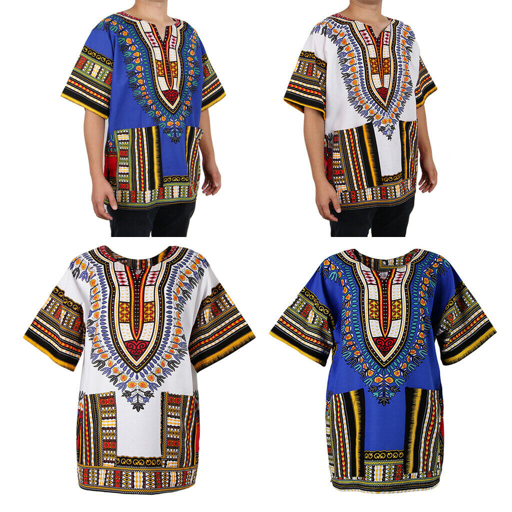 2 Pack Men's Dashiki African Festival Hippie Tribal Dress Shirt Kaftan
