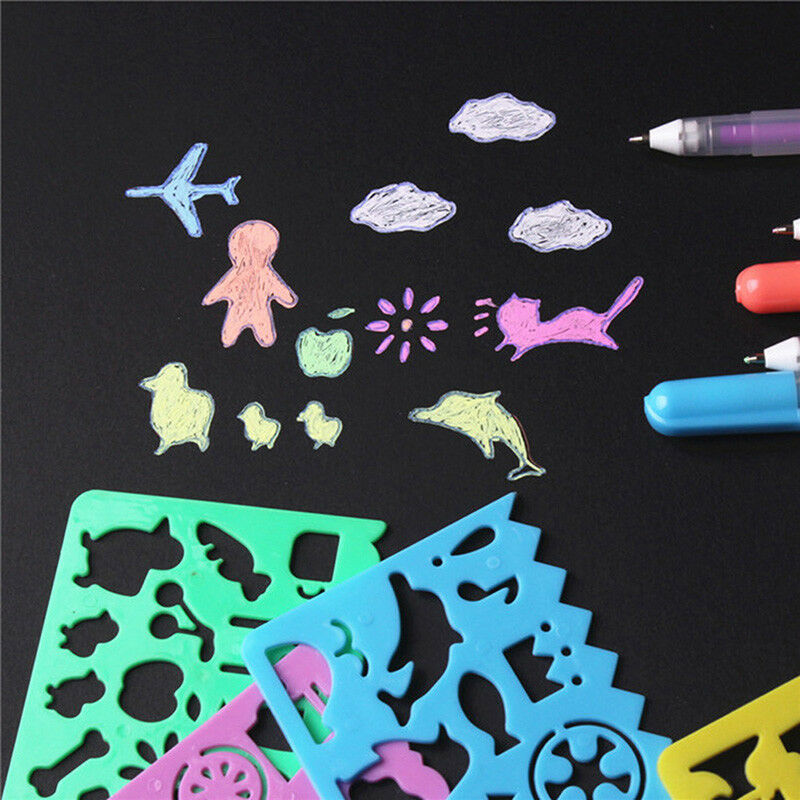 4pcs Korea Stationery Cartoon Ruler Oppssed Drawing Template Moul.l8
