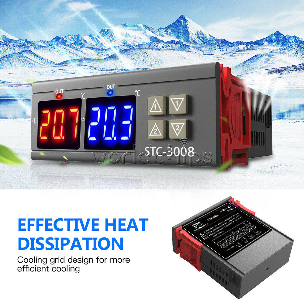 AC110-220V STC-3008 Digital Thermostat Temperature Controller Dual NTC Sensor
