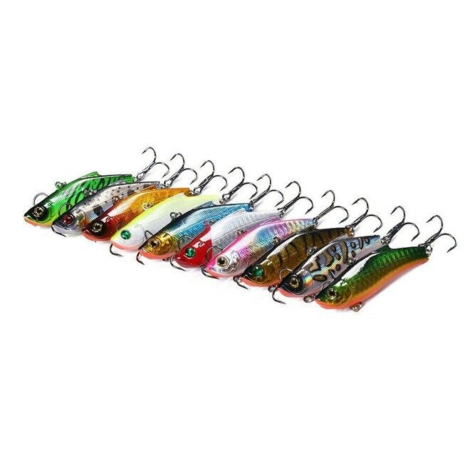 10x VIB Winter Ice Sea Fishing Lures 7cm 18g Hard VIB Crankbait Wobblers 6# Hook