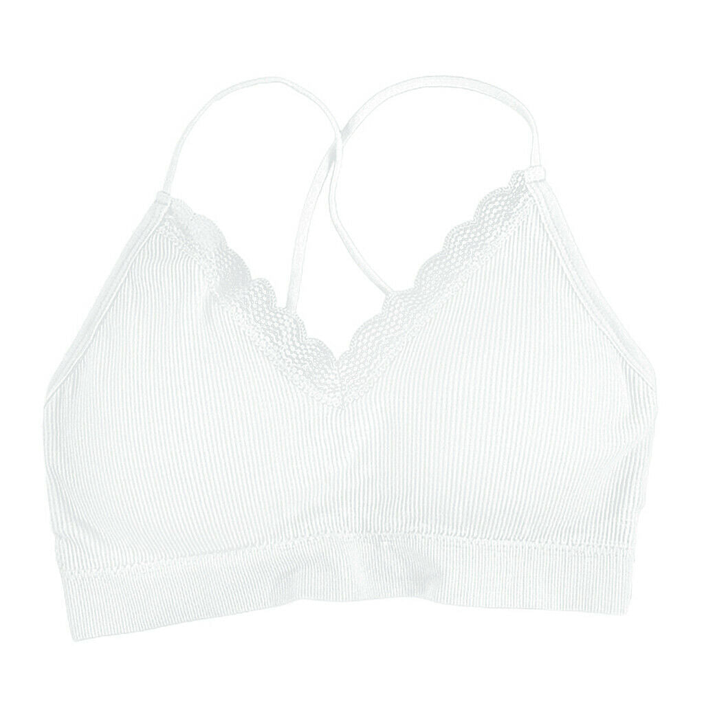 Women Bralette Spaghetti Straps Comfort Bra Padded Camisole Crop Top White