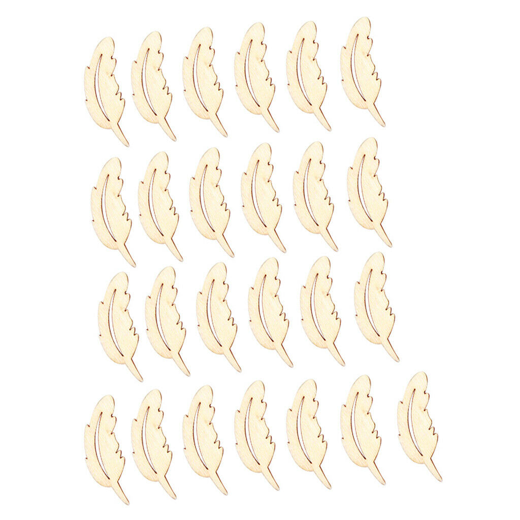 25Pcs Natural Unfinished Wood Feather Wooden Arts Crafts Wedding Decor